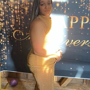 Nude gold studded sleeveless maxi dress